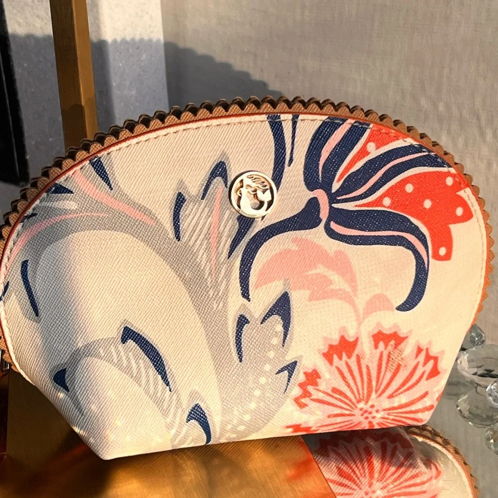 Spartina 449 Cream and Orange Floral Cosmetic Bag - Picture 11 of 12